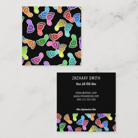 ハッピー足機器シンボルの背景テンプレート スクエア名刺 (正面/裏面)