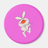 ハッピー踊りキュートホワイトラビット マグネット (正面)