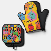 ハッピー踊りドリードル 鍋つかみ&鍋敷きセット (正面/裏面)