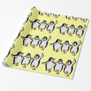ハッピー踊りペンギンバースデーパーティー ラッピングペーパー