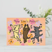 ハッピー踊りラブラドールトリオカートゥーンニューイヤー 招待状 (スタンド正面)