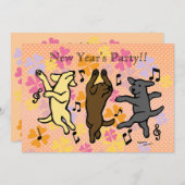 ハッピー踊りラブラドールトリオカートゥーンニューイヤー 招待状 (正面/裏面)