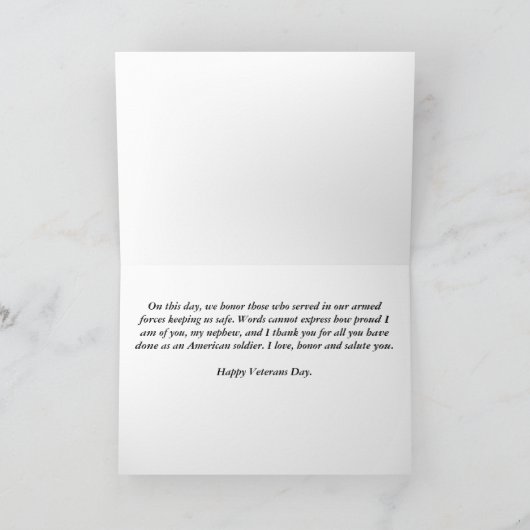 ハッピー退役軍人ズデイ甥軍隊グリーティングカード カード (内部)
