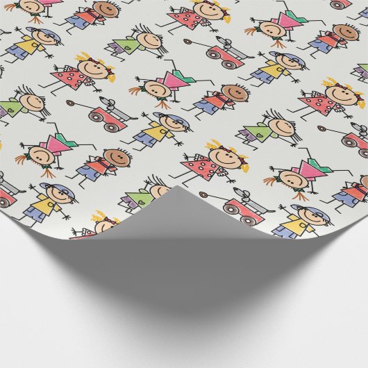 ハッピー遊レトロのステックマンが子どもたちを倒す ラッピングペーパー (角)