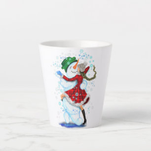 ハッピー雪だるまとガールダンスタンゴクリスマスパーティー カフェラテマグ