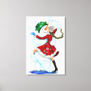 ハッピー雪だるまとガールダンスタンゴクリスマスパーティー キャンバスプリント