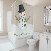 ハッピー雪だるまと帽子&名前をカスタムするクリスマス シャワーカーテン (インサイチュ)