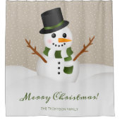 ハッピー雪だるまと帽子&名前をカスタムするクリスマス シャワーカーテン (正面)