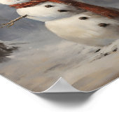 ハッピー雪だるまの帽子と赤いスカーフを森に着て ポスター (角)