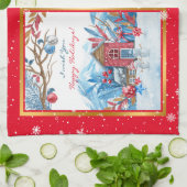 ハッピー雪だるまカスタマイズ キッチンタオル (折り畳み)