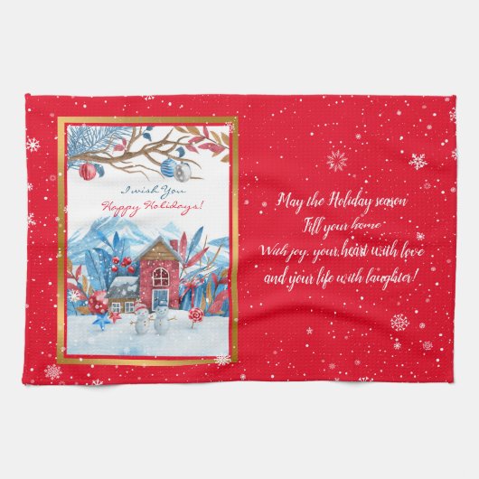 ハッピー雪だるまカスタマイズ キッチンタオル (横)