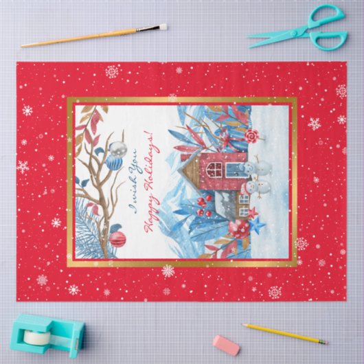 ハッピー雪だるまカスタマイズ 薄葉紙 (クラフト)