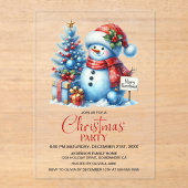 ハッピー雪だるまクリスマスパーティー アクリル招待状 (正面)