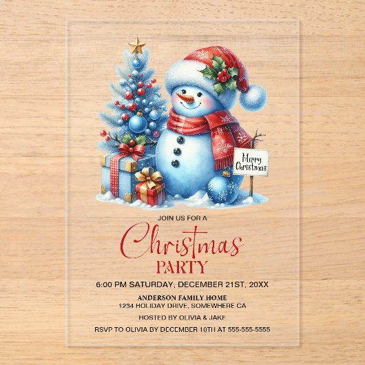 ハッピー雪だるまクリスマスパーティー アクリル招待状 (正面)