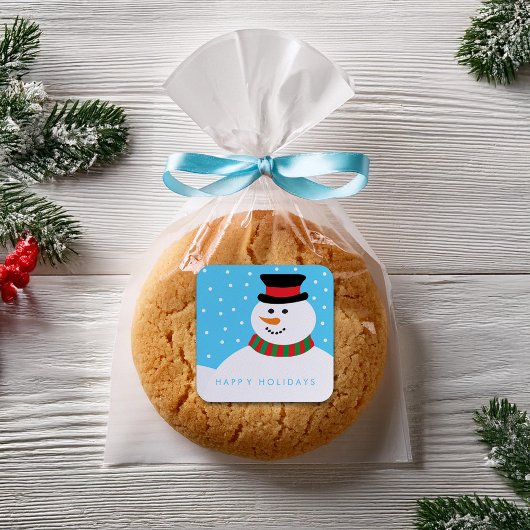ハッピー雪だるまクリスマス スクエアシール