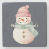 ハッピー雪だるまクリスマス ストーンコースター (正面)