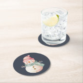 ハッピー雪だるまクリスマス ラウンドペーパーコースター (インサイチュ)