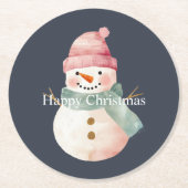 ハッピー雪だるまクリスマス ラウンドペーパーコースター (正面)