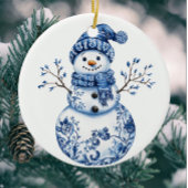 ハッピー雪だるまスノーフレークスブルーホワイトホリデー ポストカード