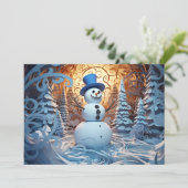 ハッピー雪だるまトップハットスノーウィーフォレストクリスマス シーズンカード (スタンド正面)