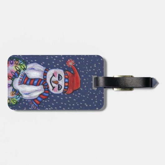 ハッピー雪だるまハットスカーフクリスマスライトスノー ラゲッジタグ (裏面横)