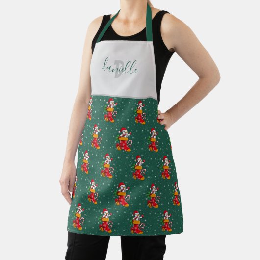 ハッピー雪だるまパターンクリスマスカスタムモノグラムの エプロン (インサイチュ)