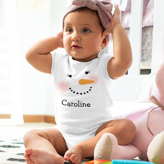 ハッピー雪だるまパーソナライズされた顔キッズ名 ベビーボディスーツ