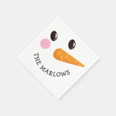 ハッピー雪だるまパーソナライズされた顔ファミリーネームウィンター スタンダードカクテルナプキン (角)