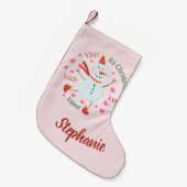 ハッピー雪だるまピンククリスマス スモールクリスマスストッキング (正面 (吊り時))