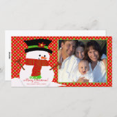 ハッピー雪だるまファミリークリスマスフォトカード シーズンカード (正面/裏面)