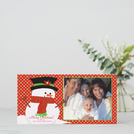 ハッピー雪だるまファミリークリスマスフォトカード シーズンカード (スタンド正面)