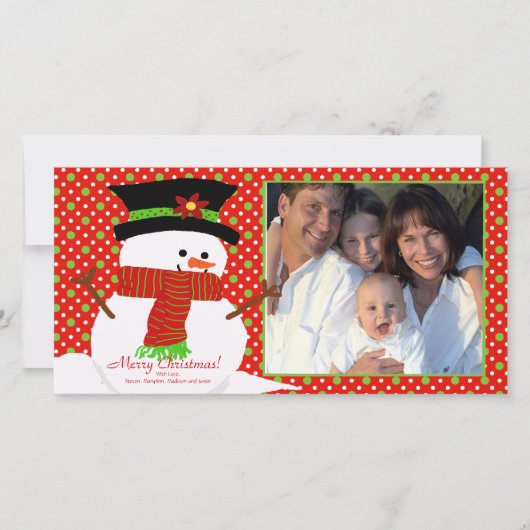 ハッピー雪だるまファミリークリスマスフォトカード シーズンカード (正面)