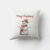 ハッピー雪だるまメリーカスタムクリスマス家族の名前 クッション (裏面)