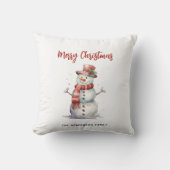 ハッピー雪だるまメリーカスタムクリスマス家族の名前 クッション (正面)