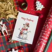 ハッピー雪だるまメリーカスタムクリスマス家族の名前 シーズンカード