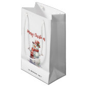 ハッピー雪だるまメリーカスタムクリスマス家族の名前 スモールペーパーバッグ (正面アングル)