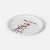 ハッピー雪だるまメリーカスタムクリスマス家族の名前 ペーパープレート (アングル)