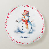 ハッピー雪だるまメリークリスマスキュート名前をカスタムする ラウンドクッション (裏面)