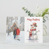 ハッピー雪だるまメリークリスマス名前をカスタムする&写真 シーズンカード (スタンド正面)