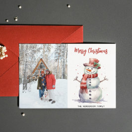 ハッピー雪だるまメリークリスマス名前をカスタムする&写真 シーズンカード
