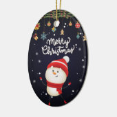 ハッピー雪だるまメリークリスマス セラミックオーナメント (左)