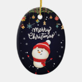 ハッピー雪だるまメリークリスマス セラミックオーナメント (正面)