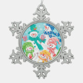 ハッピー雪だるまレトロクリスマス スノーフレークピューターオーナメント (正面)