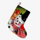 ハッピー雪だるまヴィンテージ スモールクリスマスストッキング (正面 (吊り時))