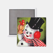 ハッピー雪だるまヴィンテージ マグネット (正面/裏面)