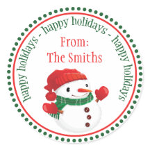 ハッピー雪だるま円ラベル