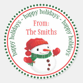 ハッピー雪だるま円ラベル ラウンドシール