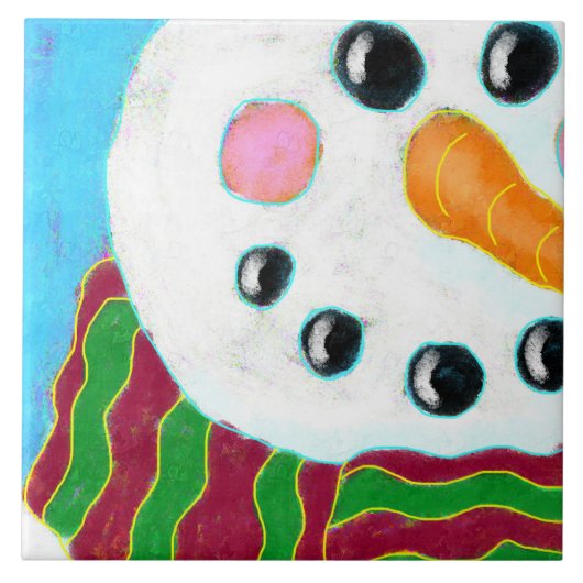 ハッピー雪だるま抽象芸術アートセラミックタイル タイル (正面)