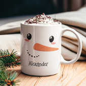 ハッピー雪だるま顔パーソナライズされたクリスマスマグ コーヒーマグカップ