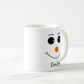 ハッピー雪だるま顔パーソナライズされたネームコーヒーマグ コーヒーマグカップ (正面右)